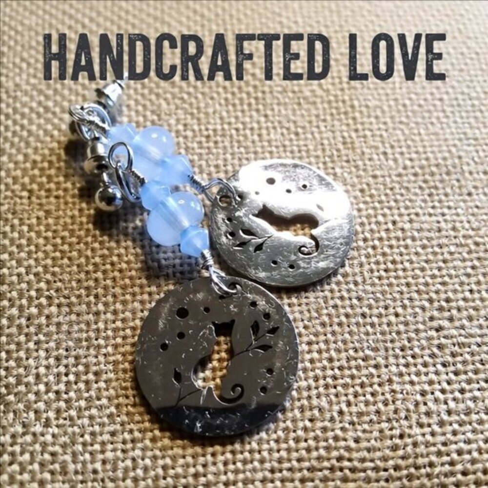 Meow! Flashy Felines! Blue Cat Lovers Earrings! Handmade + Unique! Cats Kittens